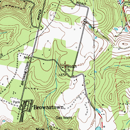 Topographic Map of Beulah Church Cemetery, PA