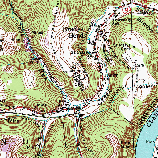 Topographic Map of Bradys Bend Cemetery, PA
