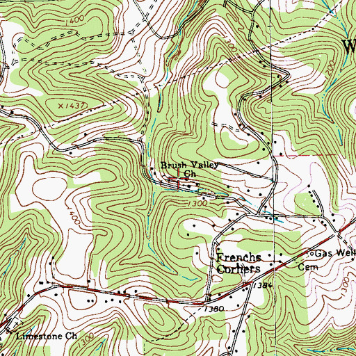 Topographic Map of Brush Valley Cemetery, PA