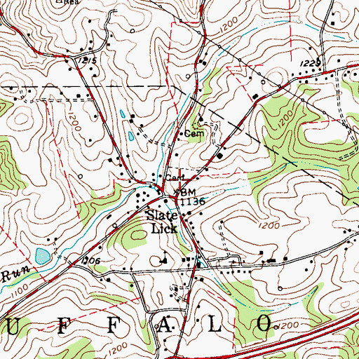 Topographic Map of Slate Lick Cemetery, PA
