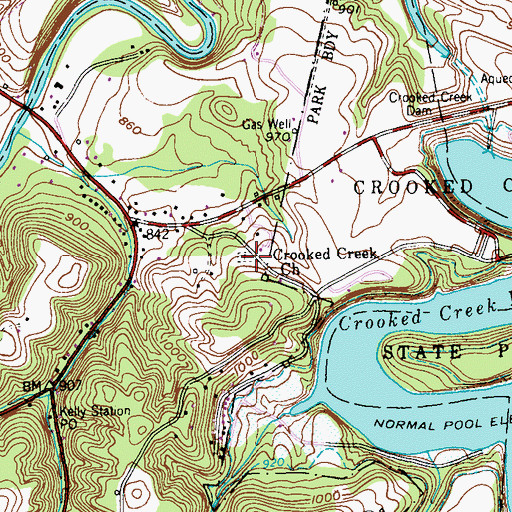Topographic Map of Crooked Creek Presbyterian Cemetery, PA