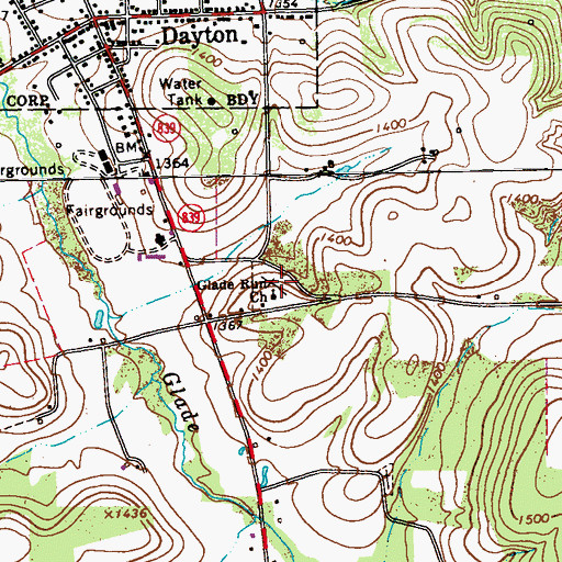 Topographic Map of Dayton Glade Run Cemetery, PA