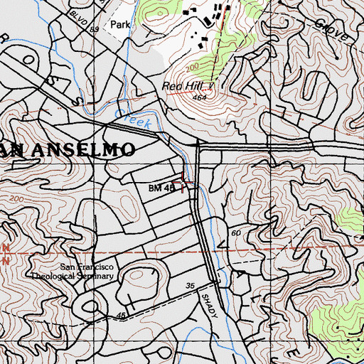 Topographic Map of San Anselmo, CA