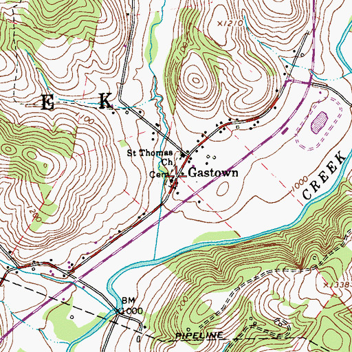 Topographic Map of Gastown Cemetery, PA