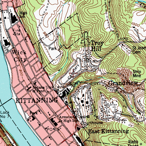 Topographic Map of Kittanning Cemetery, PA