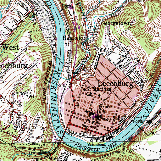 Topographic Map of Leechburg Cemetery, PA