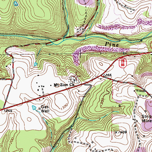 Topographic Map of Mount Zion Cemetery, PA