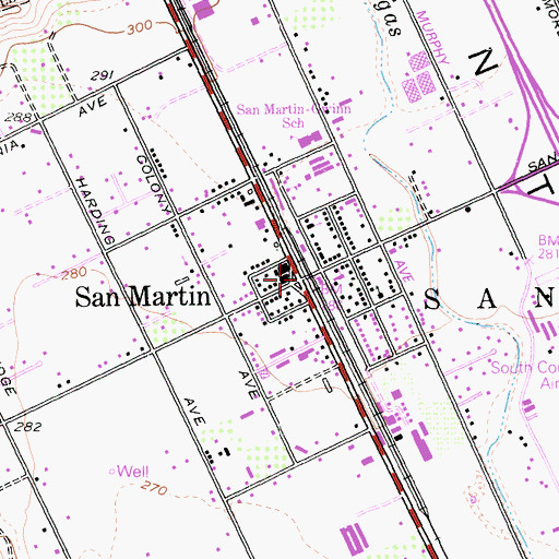 Topographic Map of San Martin, CA