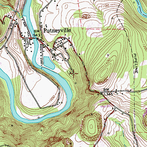 Topographic Map of Putneyville Cemetery, PA