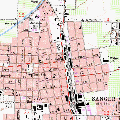 Topographic Map of Sanger, CA