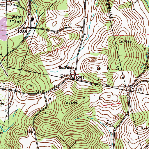 Topographic Map of Saint Pauls Cemetery, PA