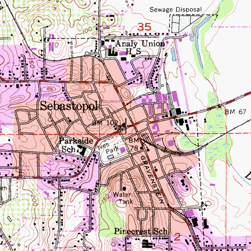 Topographic Map of Sebastopol, CA