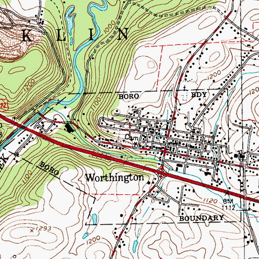 Topographic Map of Worthington Evangelical Lutheran Cemetery, PA