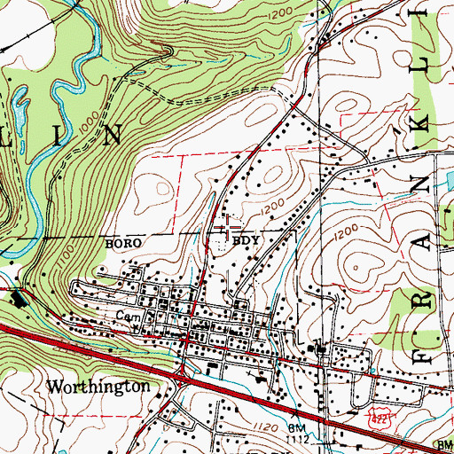 Topographic Map of Worthington Presbyterian Cemetery, PA
