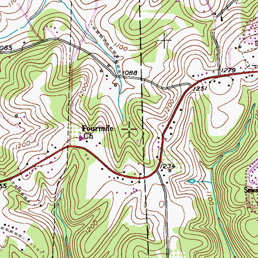 Topographic Map of Four Mile United Presbyterian Church Cemetery, PA