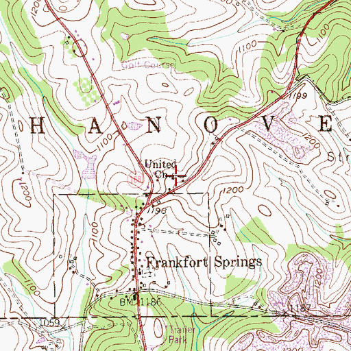 Topographic Map of Frankfort Springs United Presbyterian Church Cemetery, PA