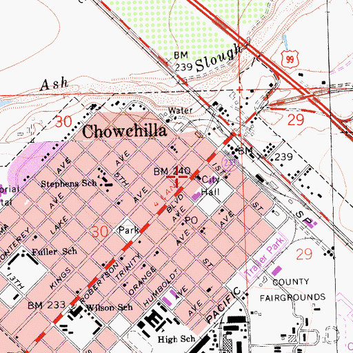 Topographic Map of Chowchilla, CA