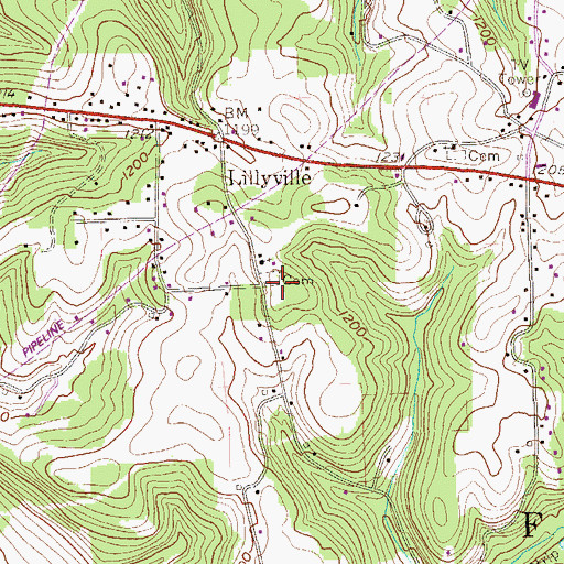 Topographic Map of Lillyville Church of God Cemetery, PA