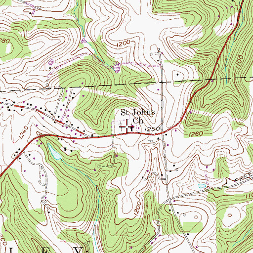 Topographic Map of Saint Johns Burrys Church Cemetery, PA