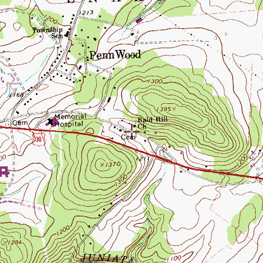 Topographic Map of Bald Hill Cemetery, PA