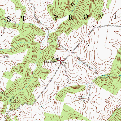 Topographic Map of Baughman Union Cemetery, PA