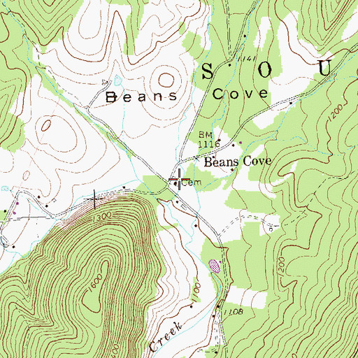 Topographic Map of Beans Cove Methodist Church Cemetery, PA