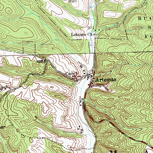 Topographic Map of Bennett Cemetery, PA