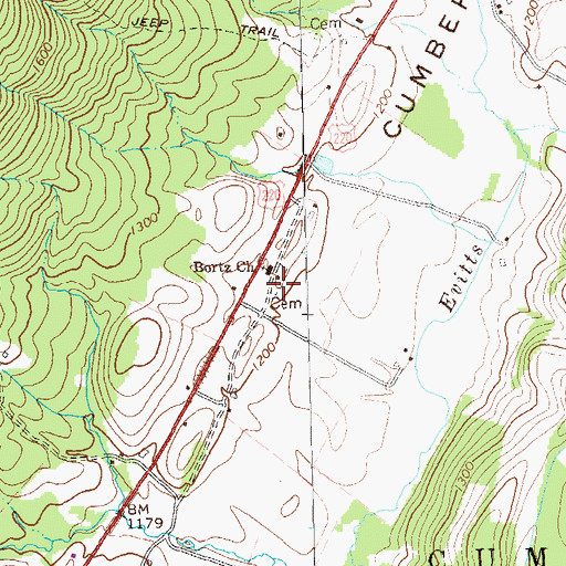 Topographic Map of Bortz Lutheran Church Cemetery, PA