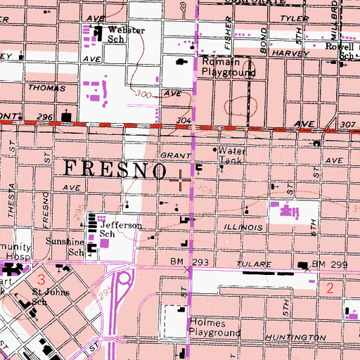 Topographic Map of Fresno, CA