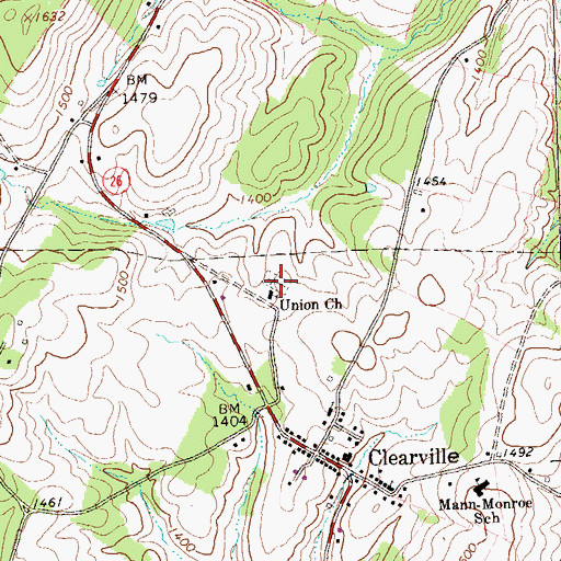 Topographic Map of Clearville Union Church Cemetery, PA