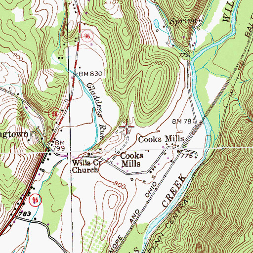 Topographic Map of Cooks Mill Cemetery, PA