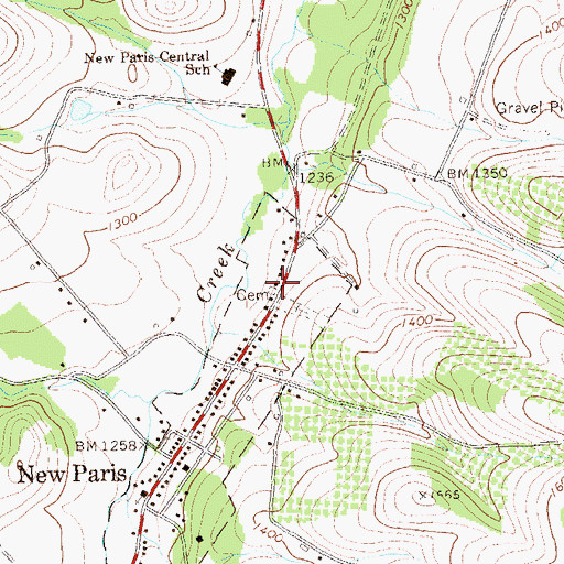 Topographic Map of New Paris Community Cemetery, PA