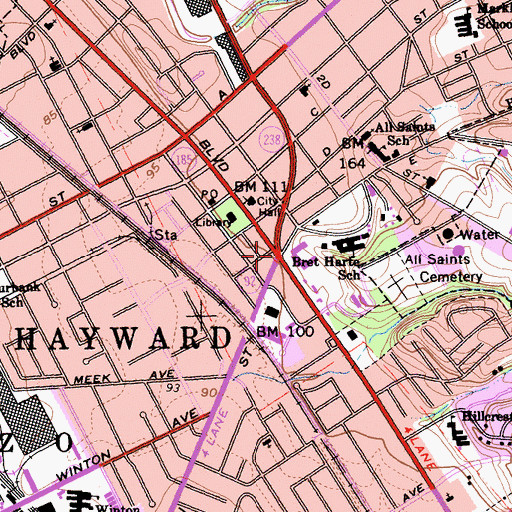 Topographic Map of Hayward, CA