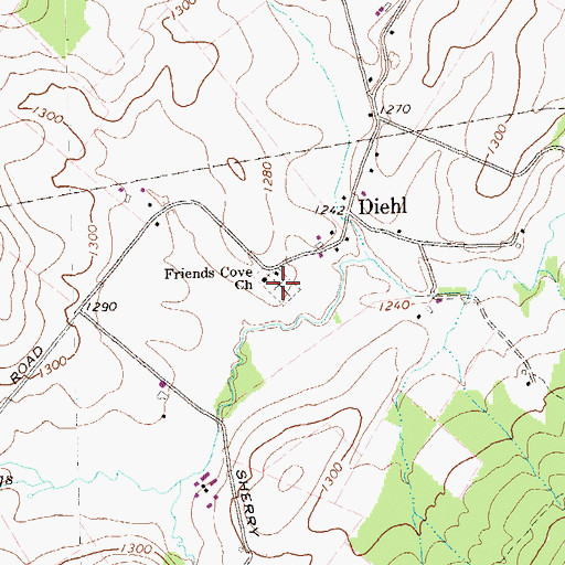 Topographic Map of Friends Cove United Church of Christ Cemetery, PA