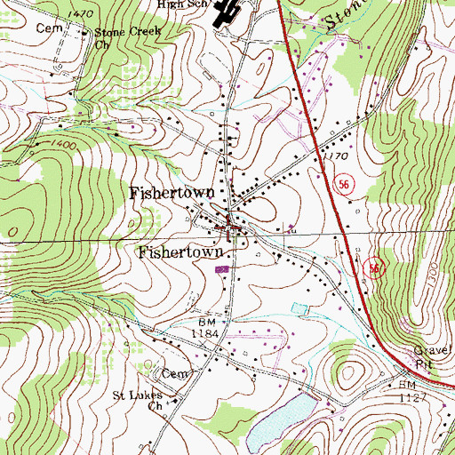 Topographic Map of Fishertown Lutheran Cemetery, PA