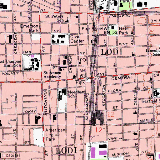 Topographic Map of Lodi, CA