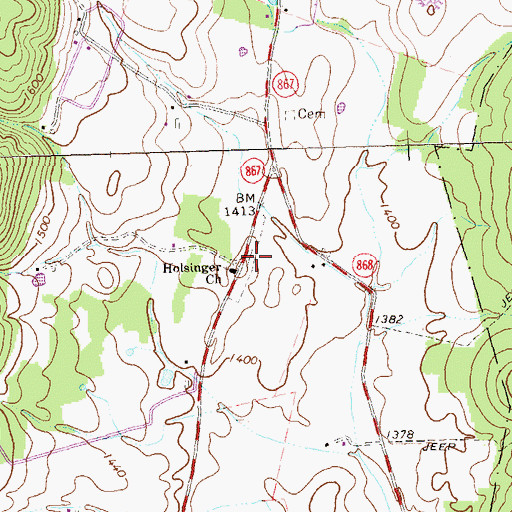 Topographic Map of Holsinger Cemetery, PA