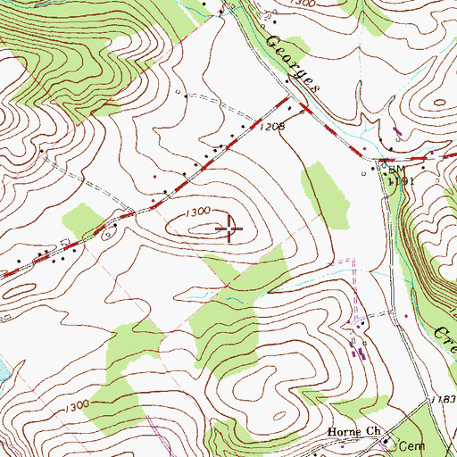 Topographic Map of Hoover Cemetery, PA