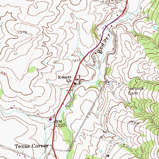 Topographic Map of Koontz Church of the Brethren Cemetery, PA
