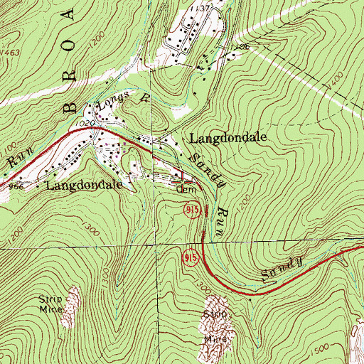 Topographic Map of Langdondale Community Cemetery, PA