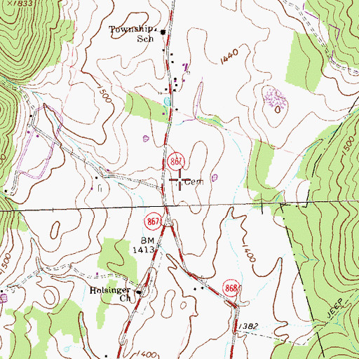 Topographic Map of Long Family Cemetery, PA