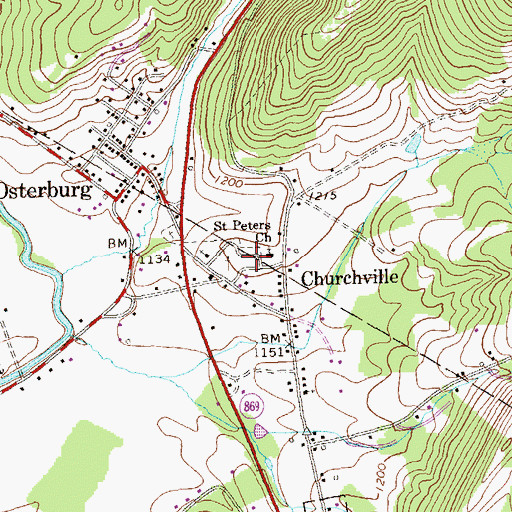 Topographic Map of Lutheran Cemetery at Osterburg, PA