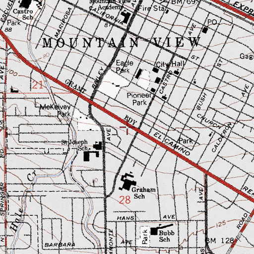 Topographic Map of Mountain View, CA