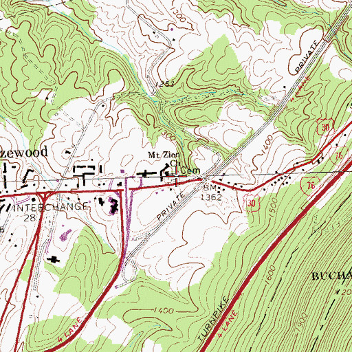 Topographic Map of Mount Zion Lutheran Church Cemetery, PA
