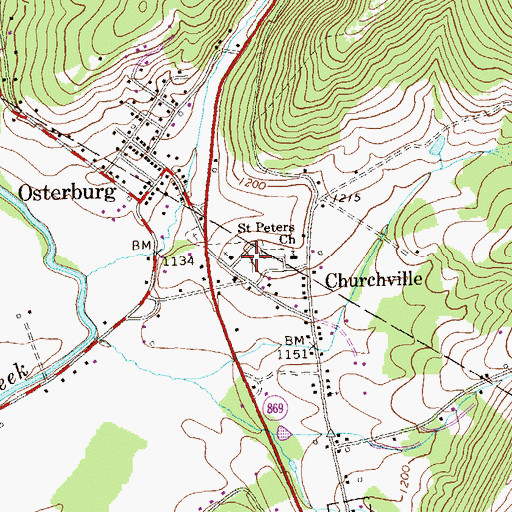 Topographic Map of Osterburg Community Cemetery, PA