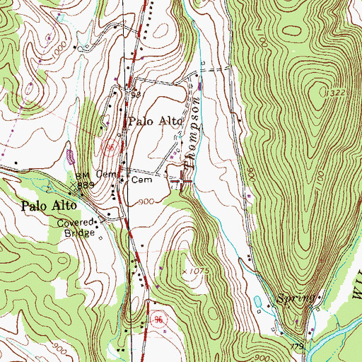 Topographic Map of Palo Alto Hilltop Cemetery, PA