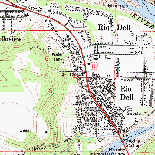 Topographic Map of Rio Dell, CA