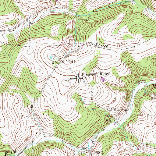 Topographic Map of Pleasant Ridge Church Cemetery, PA