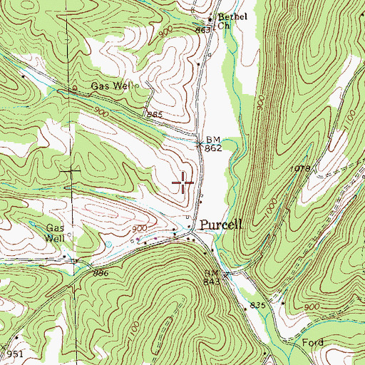 Topographic Map of Purcell Field Cemetery, PA