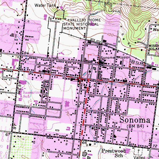 Topographic Map of Sonoma, CA